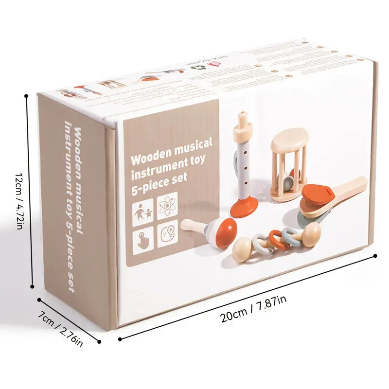 5pcs Wooden Musical Instrument Set for Toddlers - Educational Toy Collection with Bell, Maracas, Xylophone, And More - Enhances Listening Skills And Motor Coordination - Natural Wood Construction - Mon Jouet Montessori