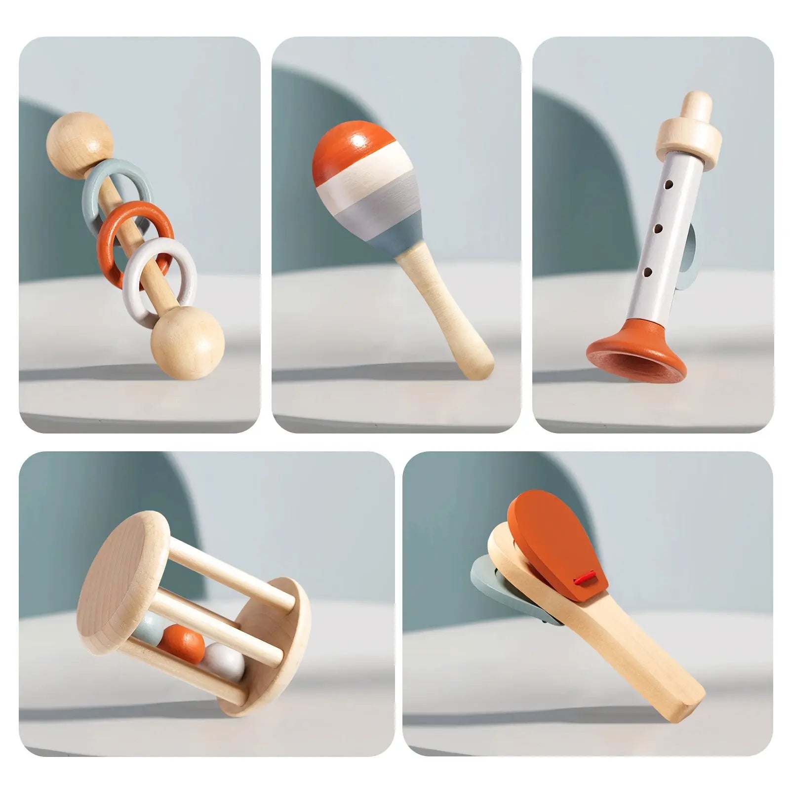 5pcs Wooden Musical Instrument Set for Toddlers - Educational Toy Collection with Bell, Maracas, Xylophone, And More - Enhances Listening Skills And Motor Coordination - Natural Wood Construction - Mon Jouet Montessori