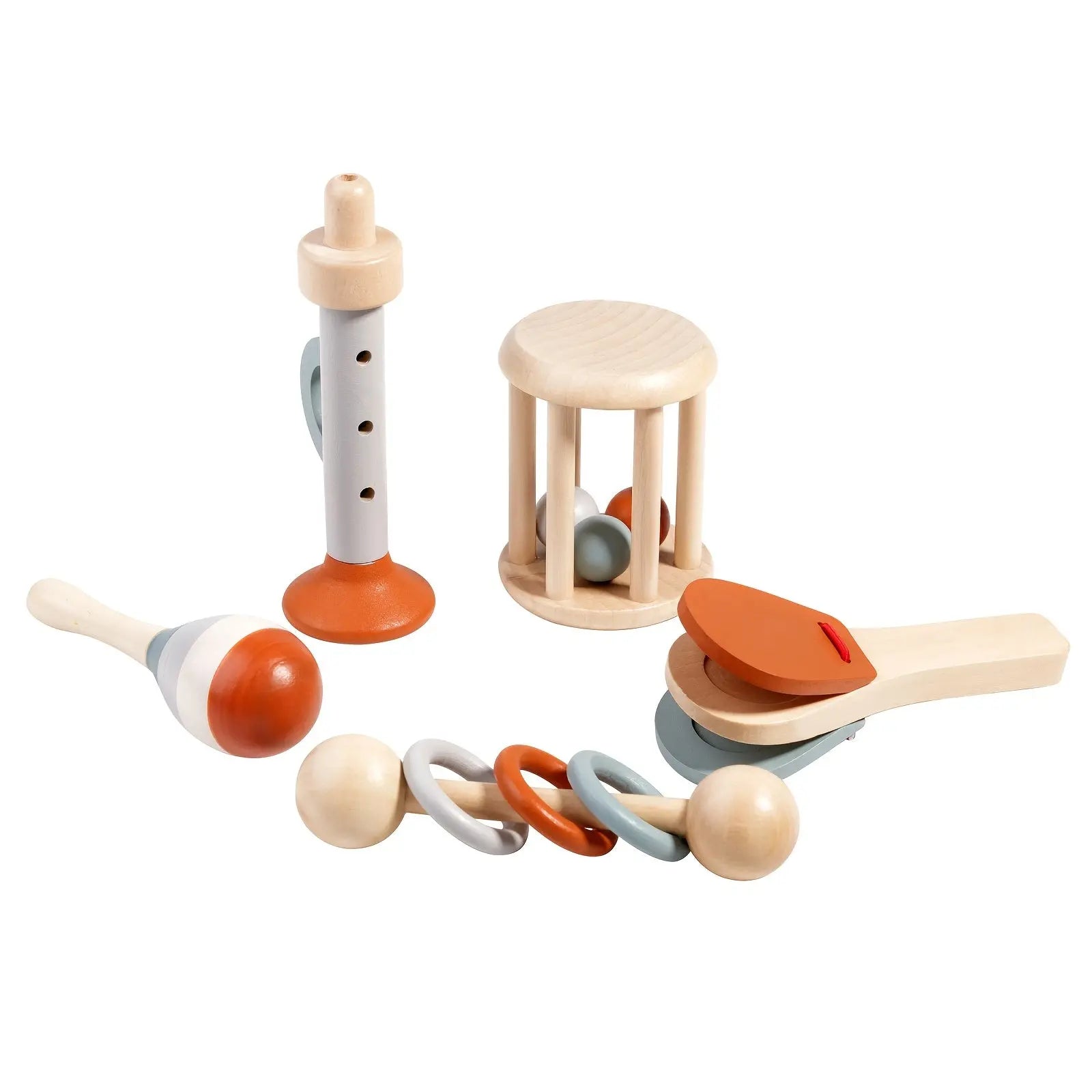 5pcs Wooden Musical Instrument Set for Toddlers - Educational Toy Collection with Bell, Maracas, Xylophone, And More - Enhances Listening Skills And Motor Coordination - Natural Wood Construction - Mon Jouet Montessori