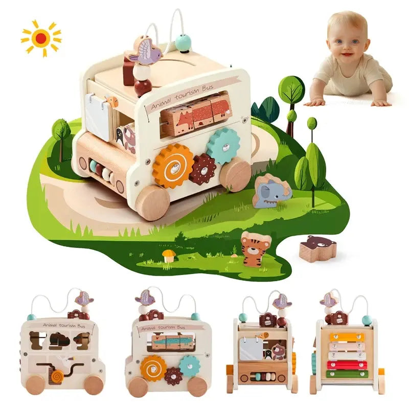 Baby Montessori Toys Wooden Multipurpose Bus Sensory Puzzle Game For Newborns Children's Finger Exercise Busy Toys Kids present -  Mon Jouet Montessori