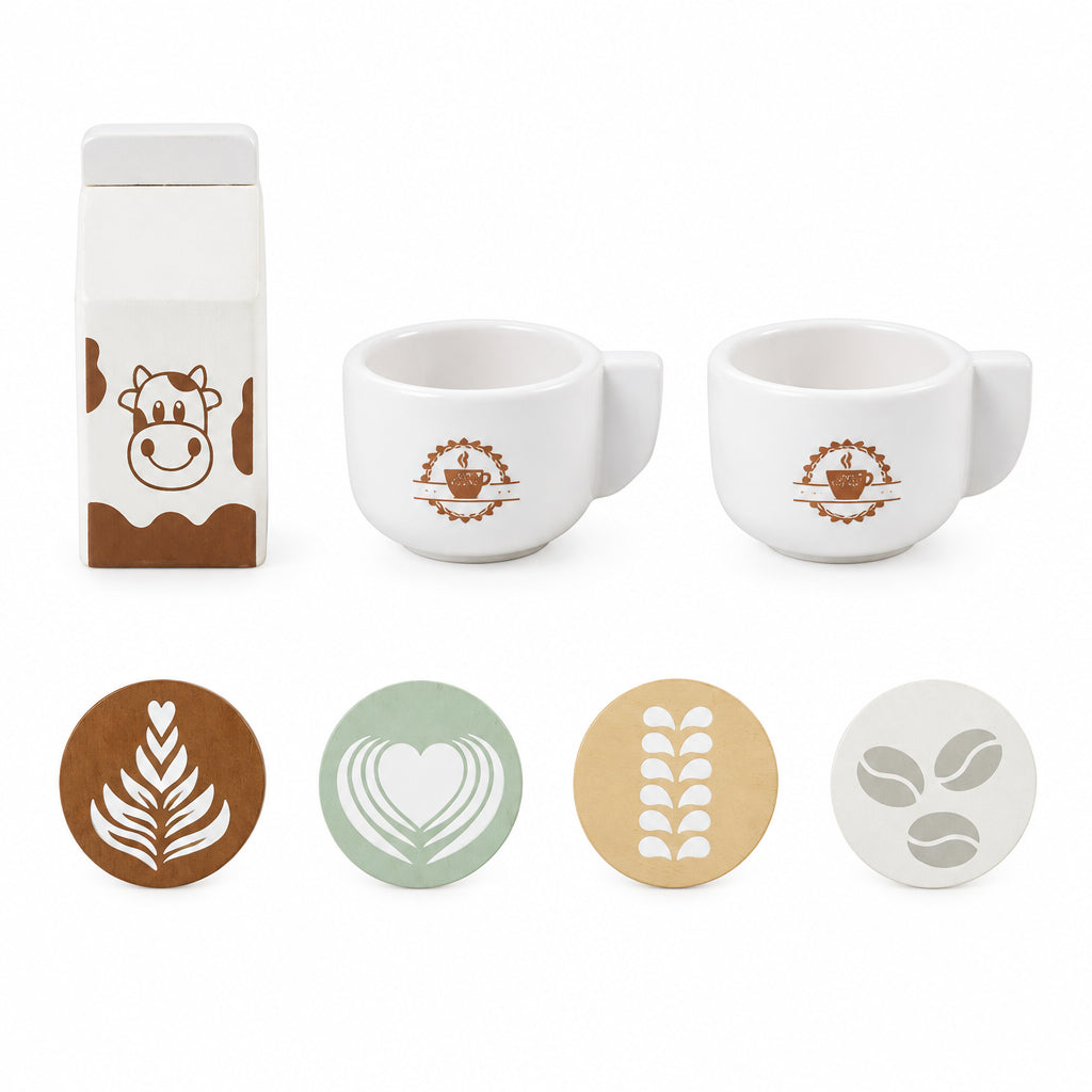 Cafetière jouet en bois avec tasses et capsules