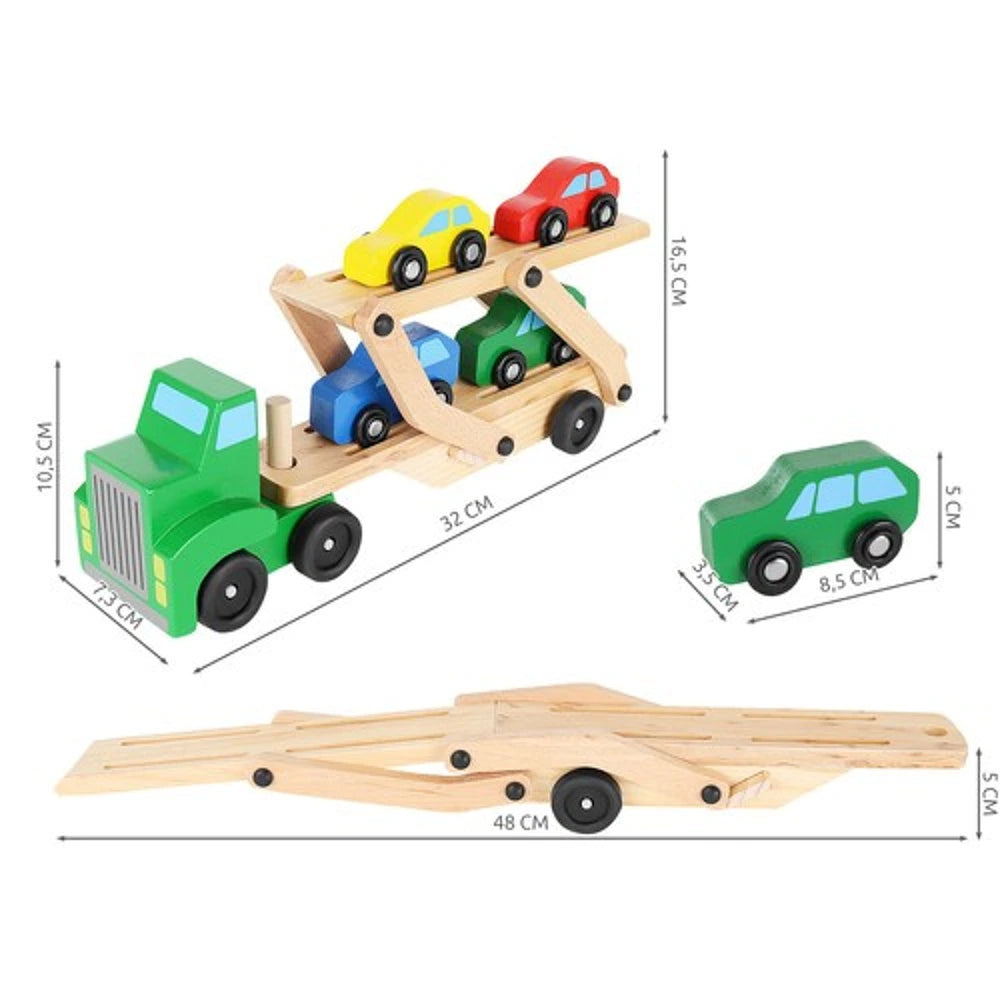 Camion porte-voitures en bois avec 4 voitures