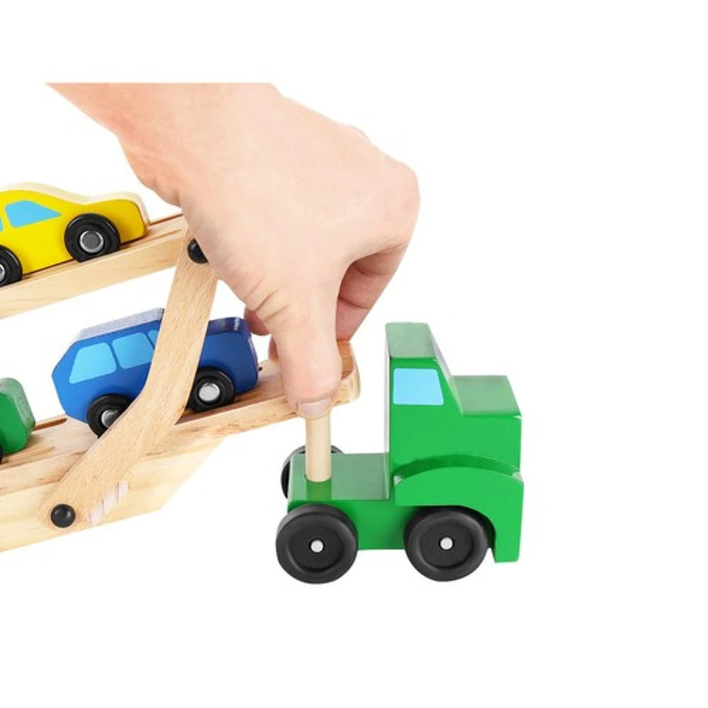 Camion porte-voitures en bois avec 4 voitures