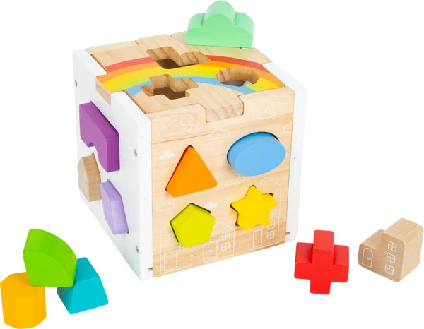 Boîte à Formes en Bois Montessori — Cube Trieur Arc-en-Ciel
