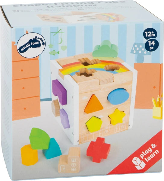 Boîte à Formes en Bois Montessori — Cube Trieur Arc-en-Ciel