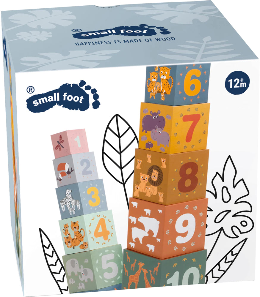 Cubes Empilables Safari en Bois — Jouet Éveil Bébé 12 mois Small Foot
