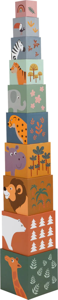 Cubes Empilables Safari en Bois — Jouet Éveil Bébé 12 mois Small Foot