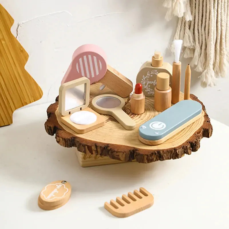 Children Wooden Cosmetic Toys Wooden Dresser Make-up Toys Simulation Makeup Baby Pretend Toy Girls Play House Beauty Fashion Toy -  Mon Jouet Montessori