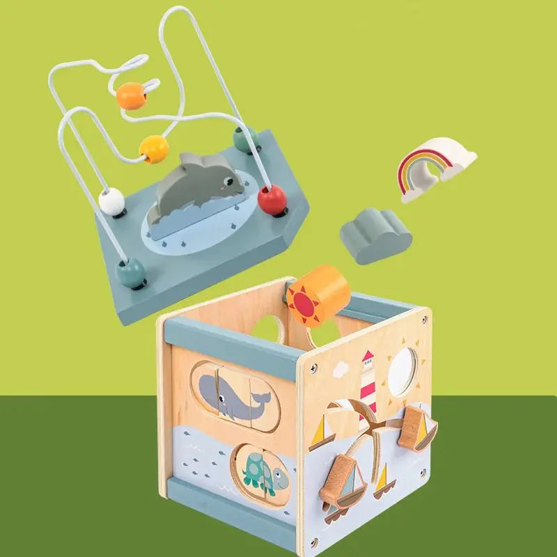 Cube d'Activité en Bois Montessori 5 en 1 - Jouet d'Apprentissage pour Tout - Petits - Mon Jouet Montessori