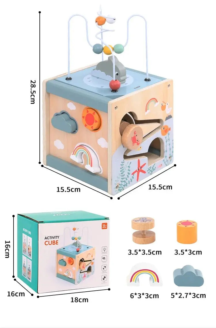 Cube d'Activité en Bois Montessori 5 en 1 - Jouet d'Apprentissage pour Tout - Petits - Mon Jouet Montessori