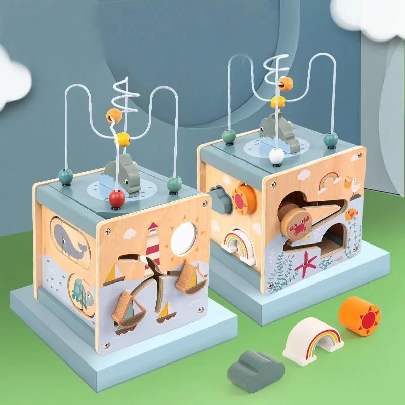 Cube d'Activité en Bois Montessori 5 en 1 - Jouet d'Apprentissage pour Tout - Petits - Mon Jouet Montessori