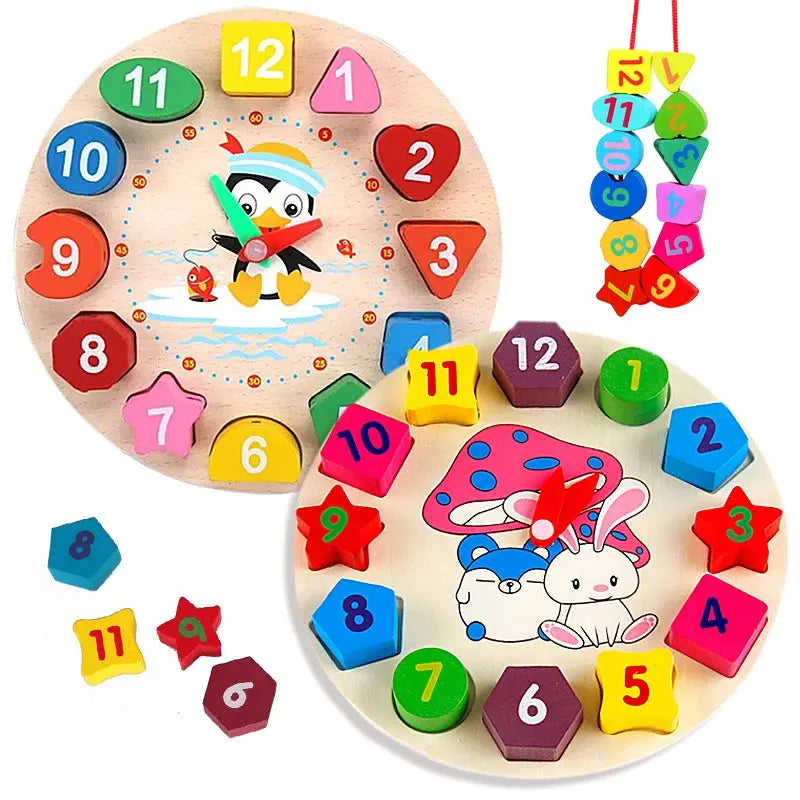 Horloge Éducative En Bois Pour Enfants 4-6 Ans | Jeu D'Apprentissage De L'Heure Avec Perles à Enfiler | Diamètre 17 Cm