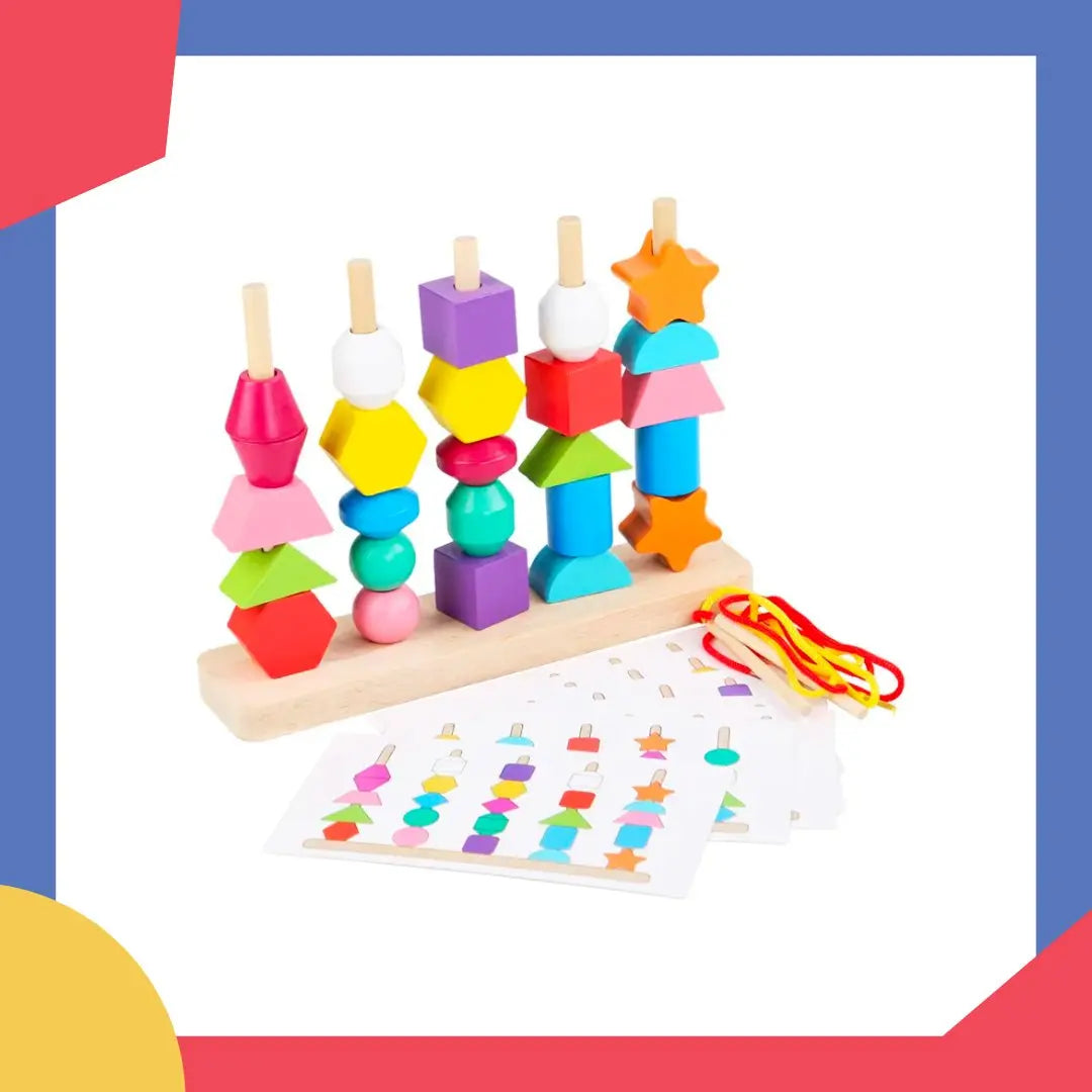 Jeu de puzzle en bois Montessori correspondance de couleurs et de formes avec perles colorées - Mon Jouet Montessori
