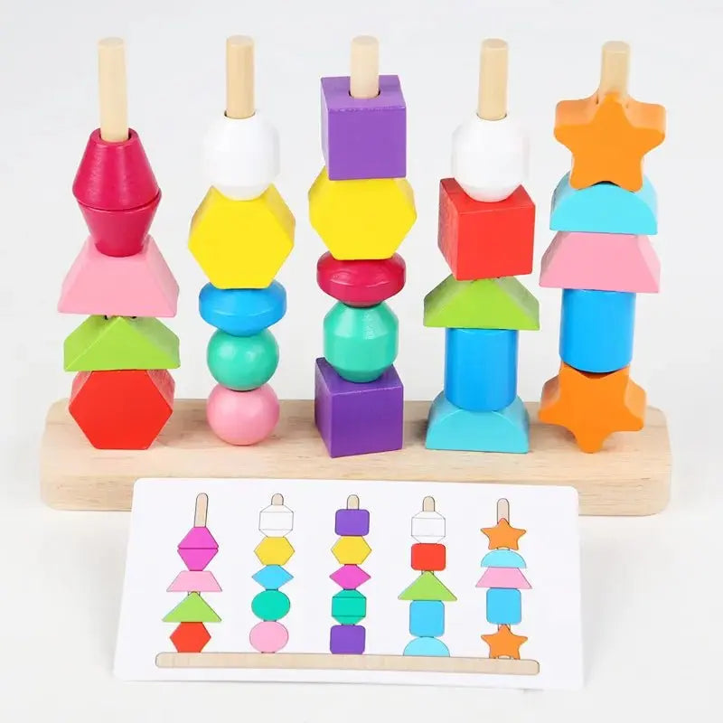 Jeu de puzzle en bois Montessori correspondance de couleurs et de formes avec perles colorées - Mon Jouet Montessori
