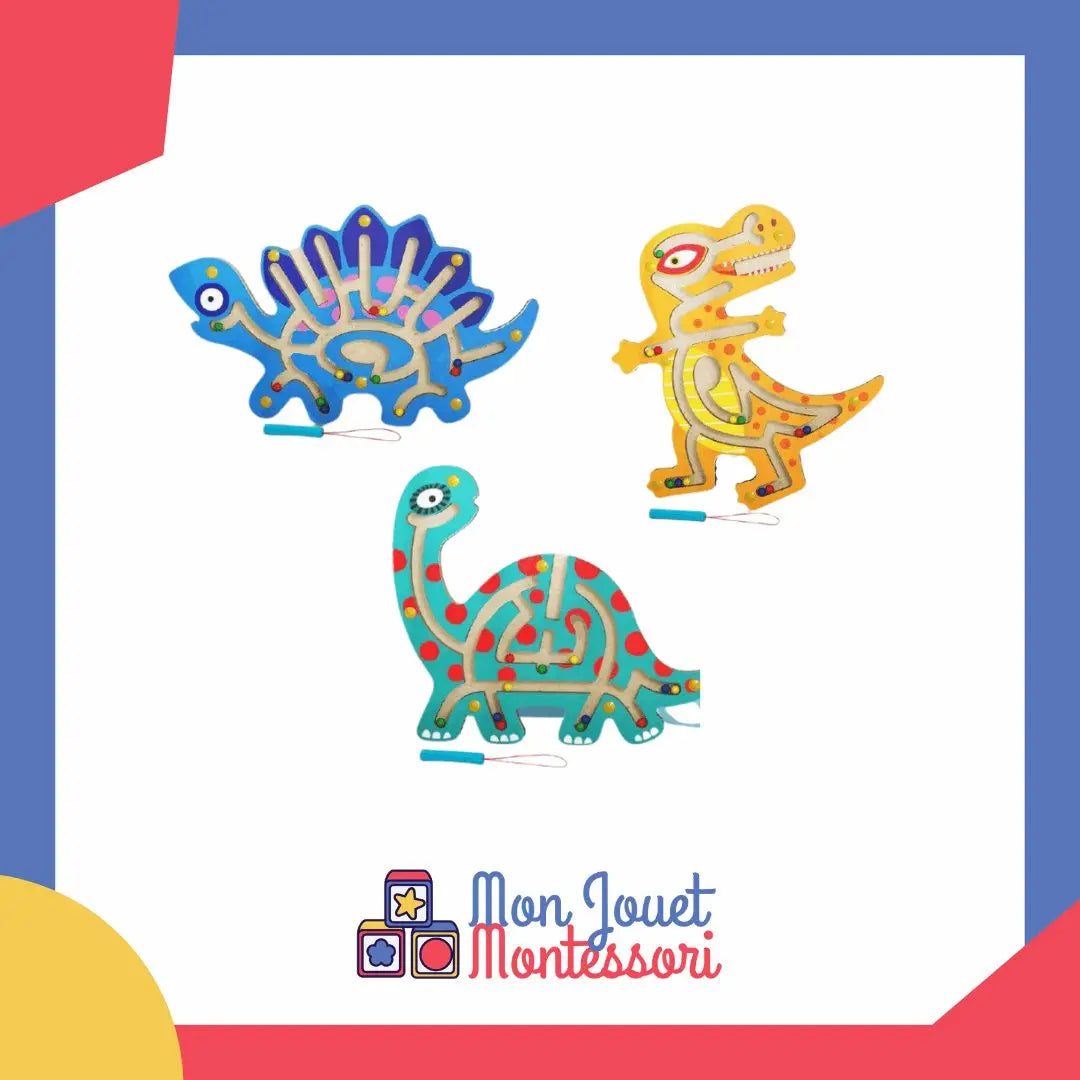 KiddyMoon Montessori Planche Activité Dinosaure Pour Enfants Bois Éducatif AB-001, Bleu,UNI
