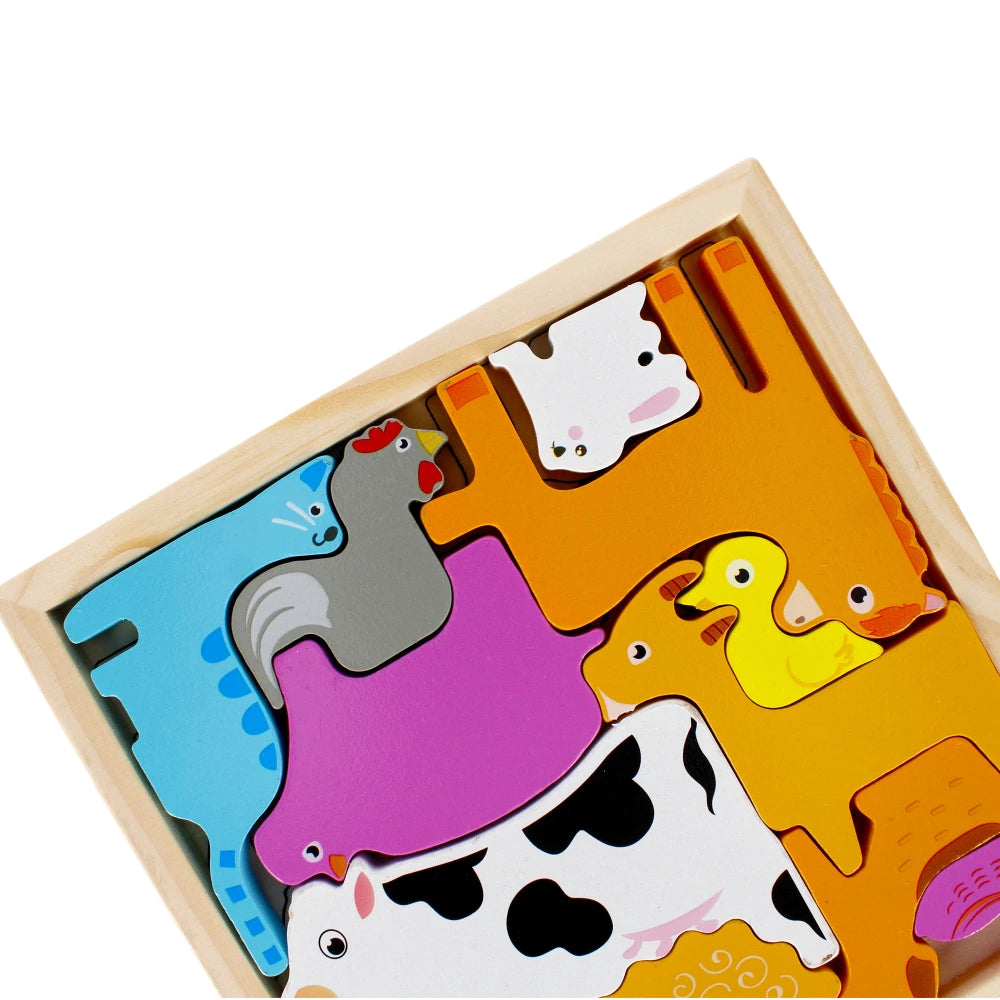 Puzzle Animaux de la Ferme en Bois Montessori — 12 Pièces Enfant 3 ans