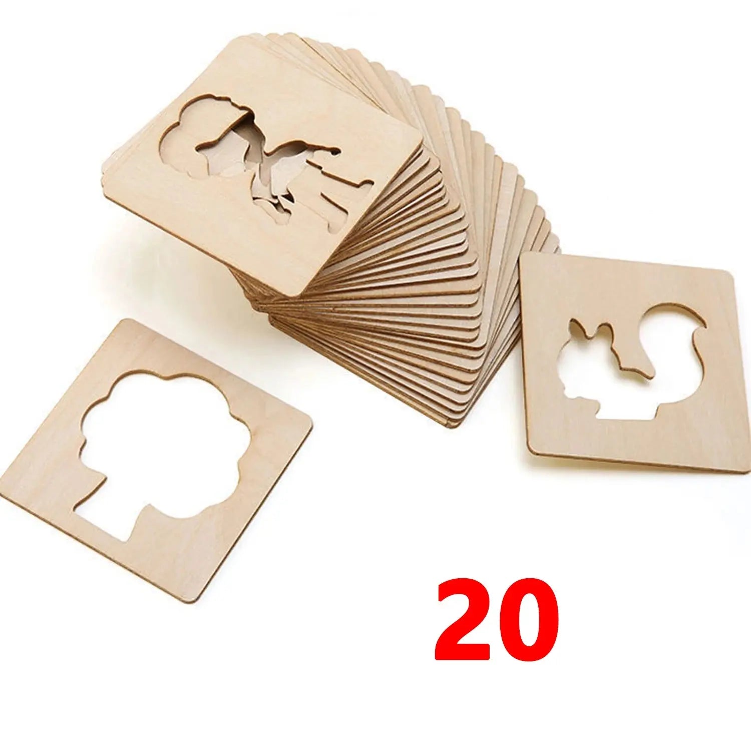 Pochoirs en Bois Montessori pour Enfants - Lot de 20 à 60 Pièces - Mon Jouet Montessori