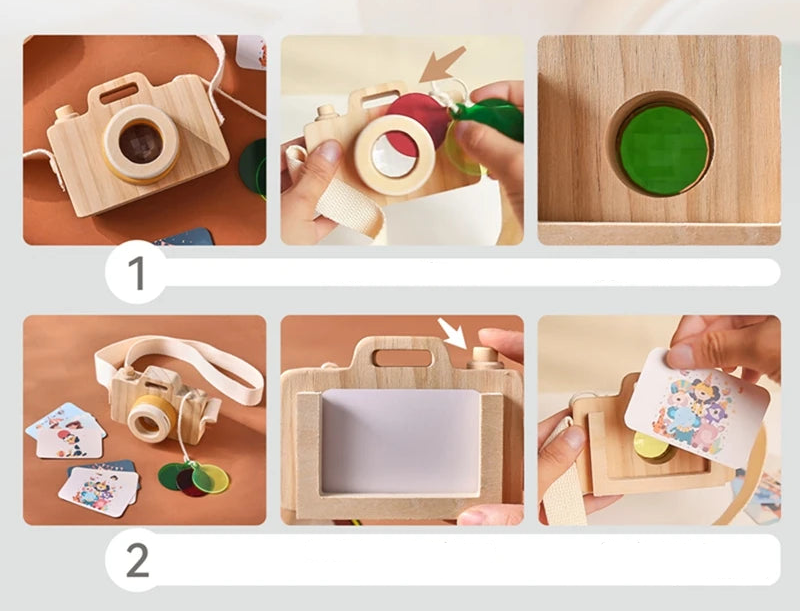 Jouet Puzzle avec caméra en bois avec cartes, jouets Montessori pour enfants, cadeaux de bricolage en bois faits à la main, décoration de chambre de bébé, jouet d'extérieur -  Mon Jouet Montessori