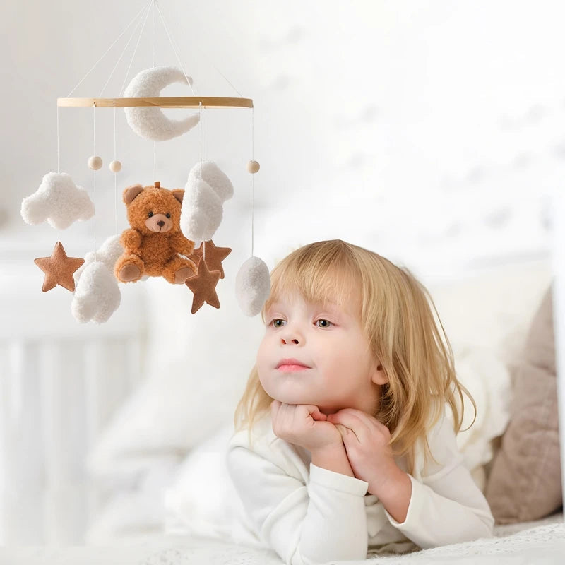 Hochet en bois pour bébé de 0 à 12 mois, Mobile sur le lit, boîte à musique pour nouveau-né, cloche de lit, support de jouets suspendu, jouets pour bébé, berceau et garçon - Mon Jouet Montessori