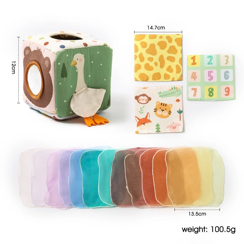 Jouet Montessori pour bébé, boîte à mouchoirs magique en coton, exercice des doigts, jeu de société occupé, jouet éducatif, hochet doux, livre en tissu, cadeau - Mon Jouet Montessori