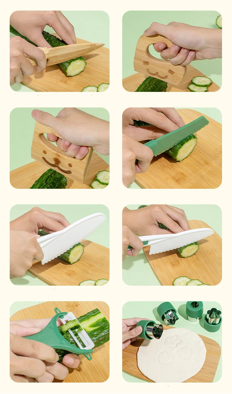 Couteau en bois sûr pour enfants et ensemble de cuisson pour enfants, outils de cuisine Montessori pour tout-petits, cuisine et cuisson pour enfants, petits chefs, cadeau - Mon Jouet Montessori