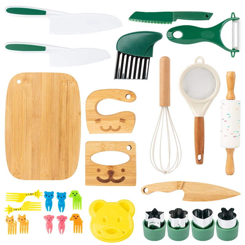 Couteau en bois sûr pour enfants et ensemble de cuisson pour enfants, outils de cuisine Montessori pour tout-petits, cuisine et cuisson pour enfants, petits chefs, cadeau - Mon Jouet Montessori