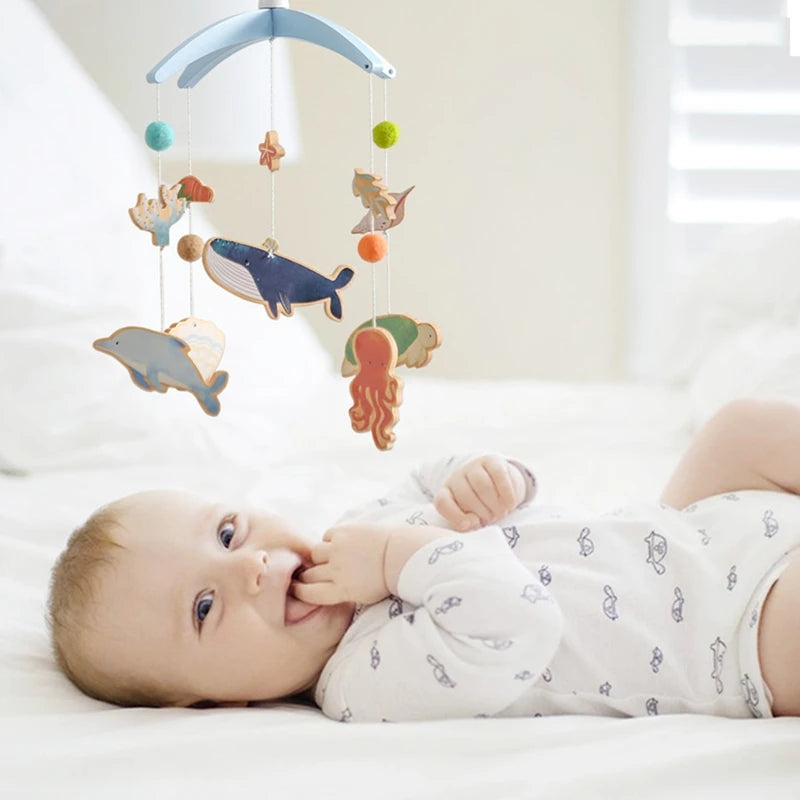Boîte à musique mobile en bois pour nouveau-né, hochet en feutre pour bébé de 0 à 12 mois, support de cloche de lit au crochet, jouet CPull pour bébé - Mon Jouet Montessori