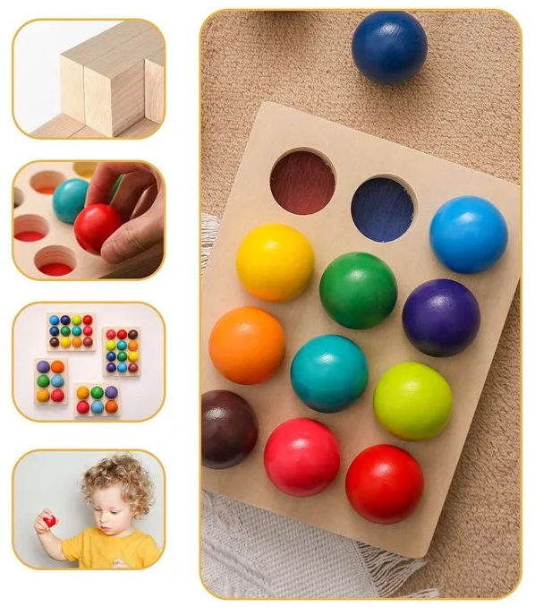 Jouets Montessori en bois pour enfants, éducation précoce, jouet préscolaire, boule arc-en-ciel, jeu sensoriel assorti, planche de tri cognitive des couleurs -  Mon Jouet Montessori