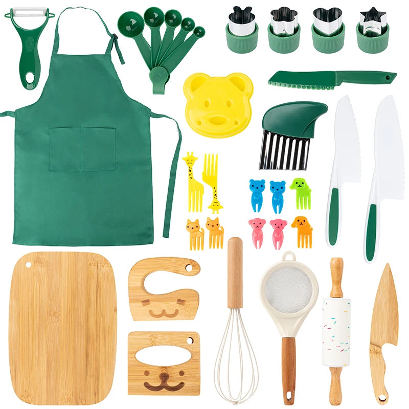 Couteau en bois sûr pour enfants et ensemble de cuisson pour enfants, outils de cuisine Montessori pour tout-petits, cuisine et cuisson pour enfants, petits chefs, cadeau - Mon Jouet Montessori