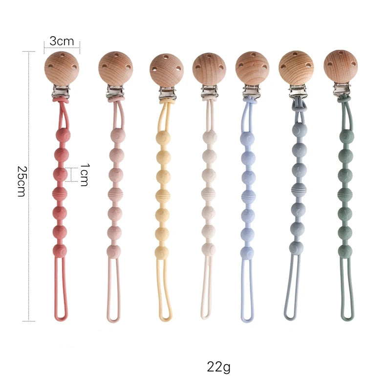 Clips de sucette en bois de hêtre, porte-chaîne factice, chaînes de sucette pour nouveau-né, porte-mamelon pour bébés, jouet de dentition pour bébé à mâcher - Mon Jouet Montessori