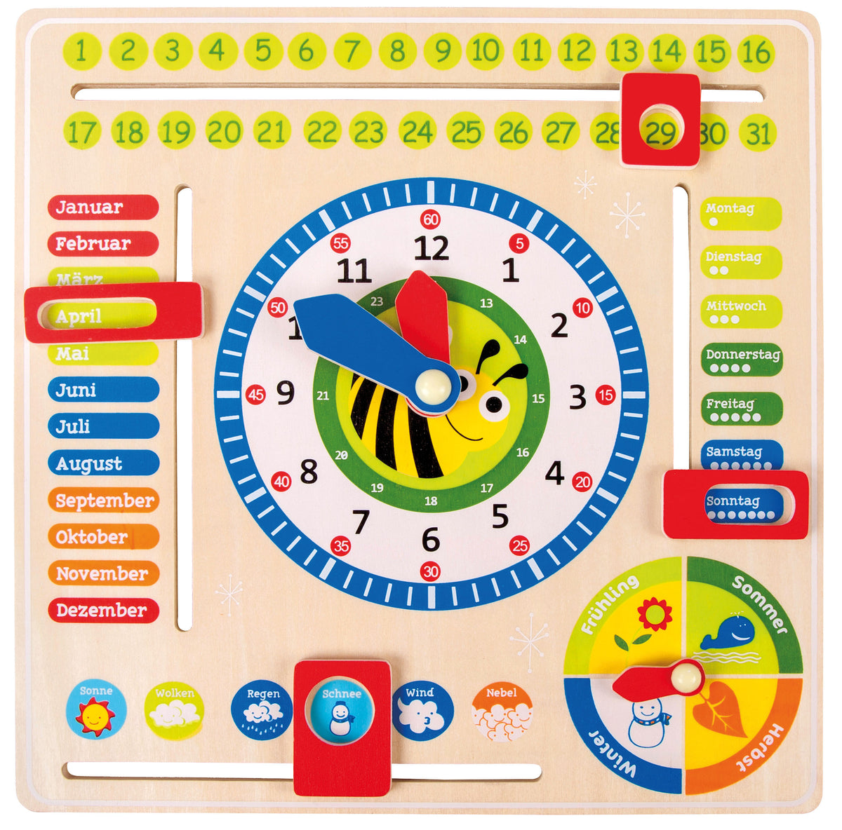 Calendrier Montessori en bois date heure saisons