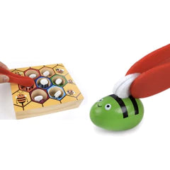 Jeu de motricité fine en bois – Attraper les abeilles avec une pince