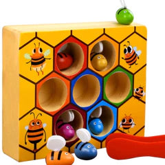 Jeu de motricité fine en bois – Attraper les abeilles avec une pince