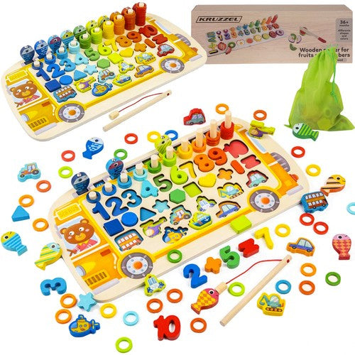 Puzzle perles et chiffres en bois 6 en 1