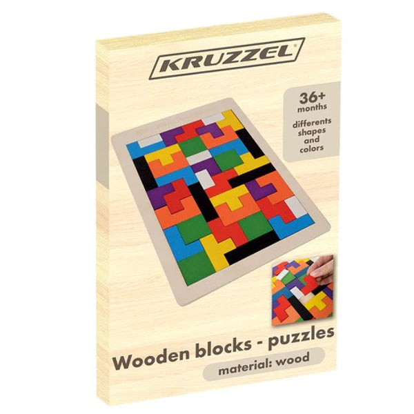 Puzzle Tetris en bois – 40 blocs colorés