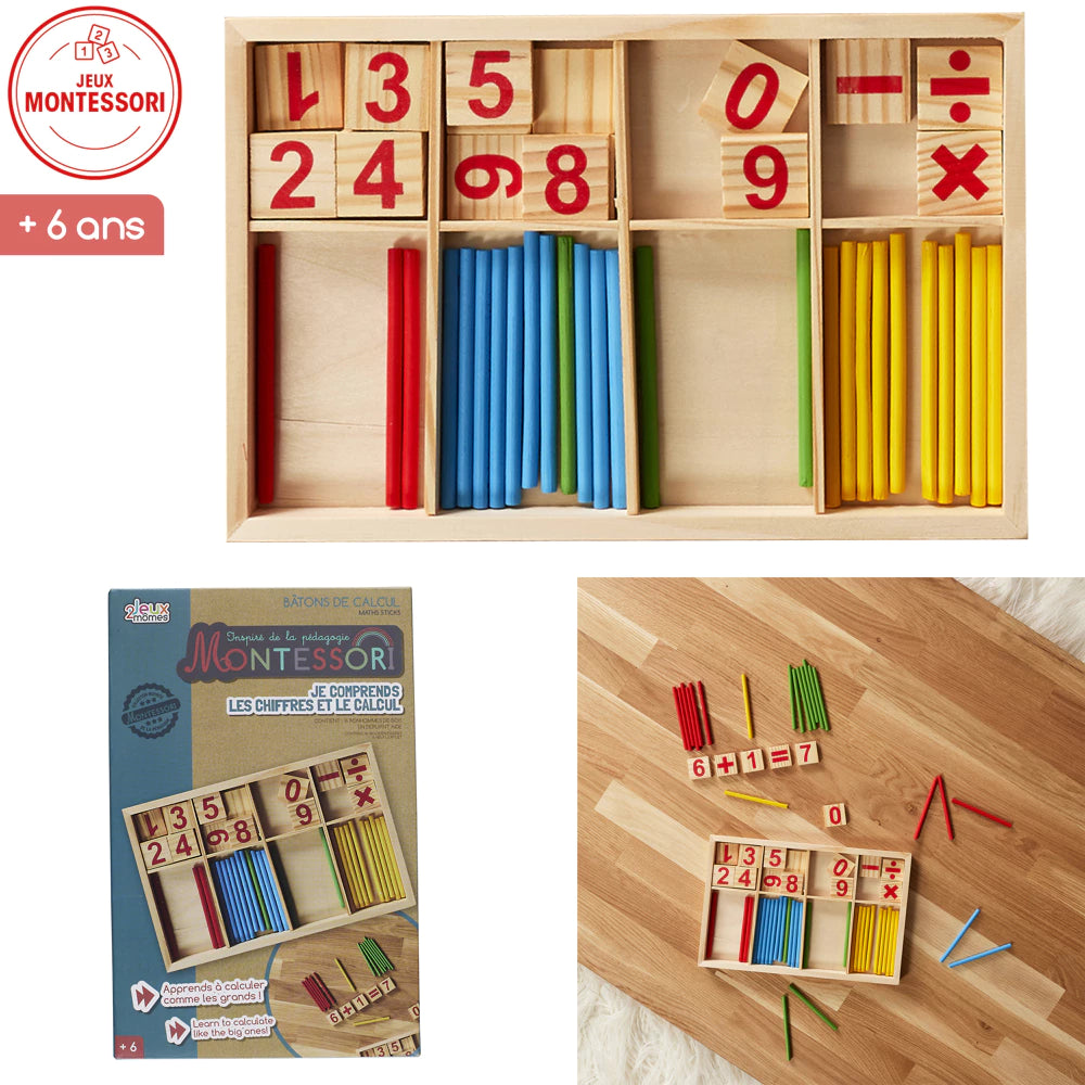 Bâtons de Calcul Montessori en Bois Bambou — Apprendre à Compter