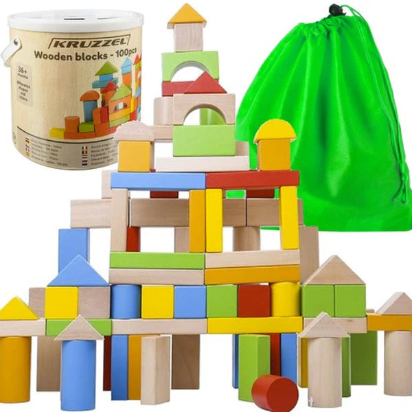 Blocs de construction en bois – baril de 100 pièces