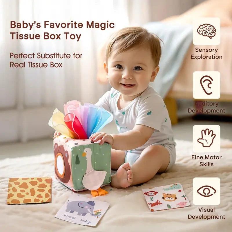 Baby Montessori Toy Magic Tissue Box Early Educational Learning Activity Sensory Toy Kid Finger Exercising Busy Board Game 0-18 -  Mon Jouet Montessori