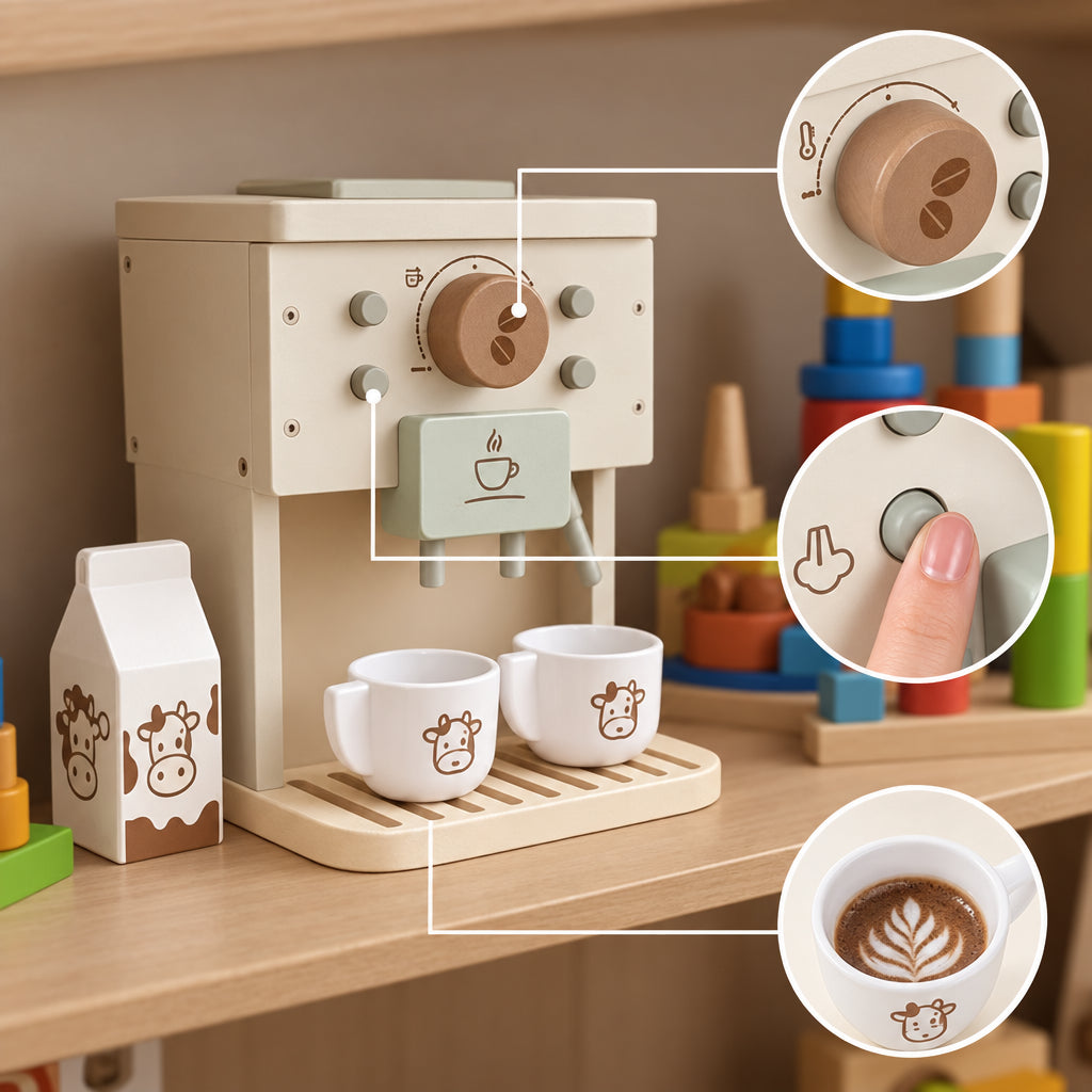 Cafetière jouet en bois avec tasses et capsules