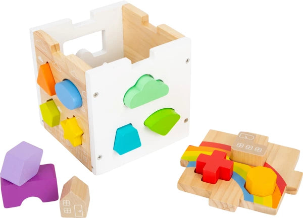 Boîte à Formes en Bois Montessori — Cube Trieur Arc-en-Ciel