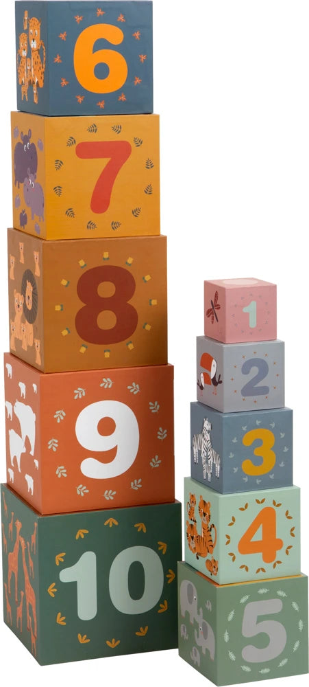 Cubes Empilables Safari en Bois — Jouet Éveil Bébé 12 mois Small Foot