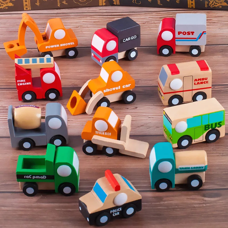 12PCS Set Mini Wooden Car Airplane Model Toy Simple Style Decoration Color Wooden Car Airplane Mini Educational Toy For Children -  Mon Jouet Montessori