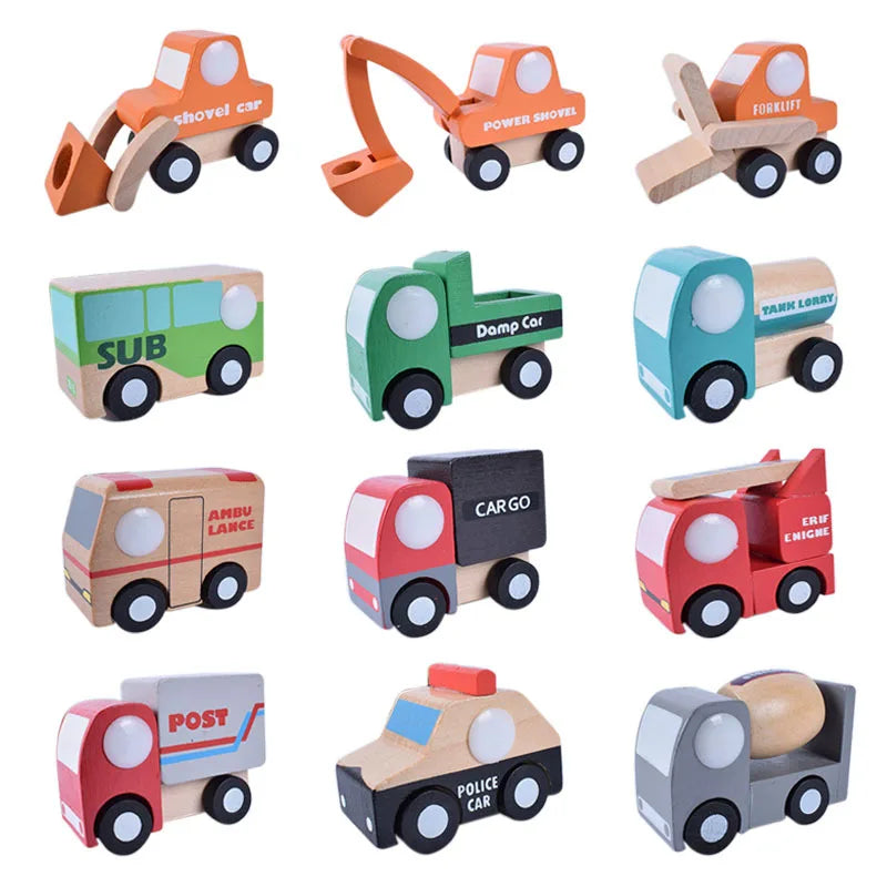 12PCS Set Mini Wooden Car Airplane Model Toy Simple Style Decoration Color Wooden Car Airplane Mini Educational Toy For Children -  Mon Jouet Montessori