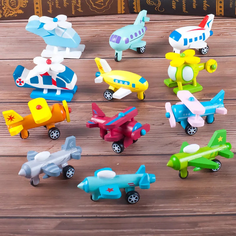 12PCS Set Mini Wooden Car Airplane Model Toy Simple Style Decoration Color Wooden Car Airplane Mini Educational Toy For Children -  Mon Jouet Montessori