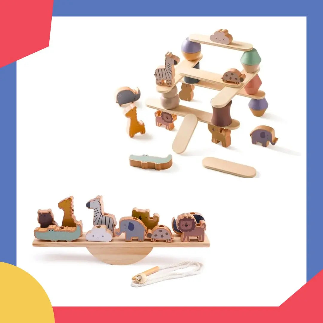 Jeu d'équilibre en bois Montessori avec blocs animaux pour enfants - Mon Jouet Montessori