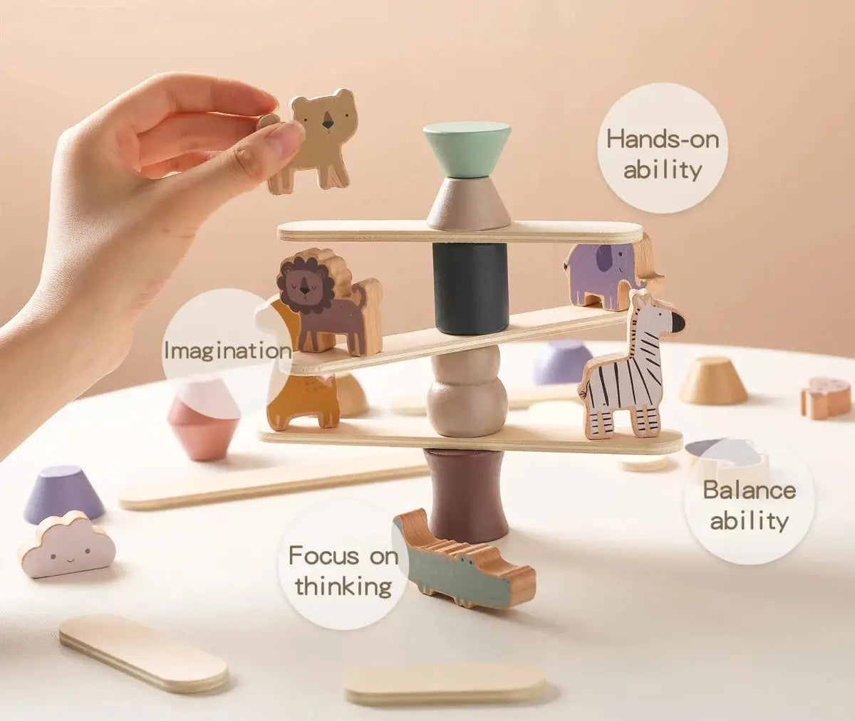 Jeu d'équilibre en bois Montessori avec blocs animaux pour enfants - Mon Jouet Montessori