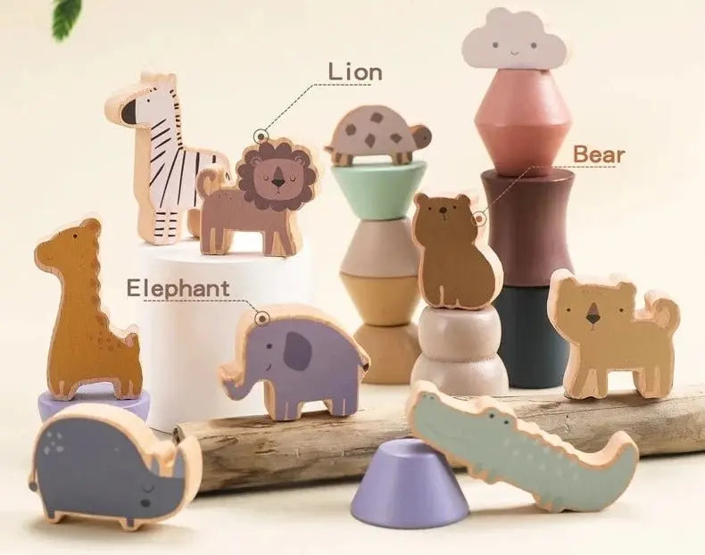 Jeu d'équilibre en bois Montessori avec blocs animaux pour enfants - Mon Jouet Montessori