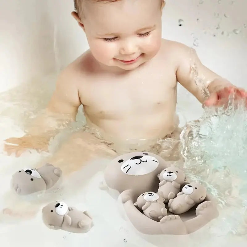 Jouets de bain pour bébé, ensemble familial d'animaux, salle de bain, baignoire, jeu d'eau, jouets de bain flottants en Silicone souple cognitif pour enfants en bas âge -  Mon Jouet Montessori