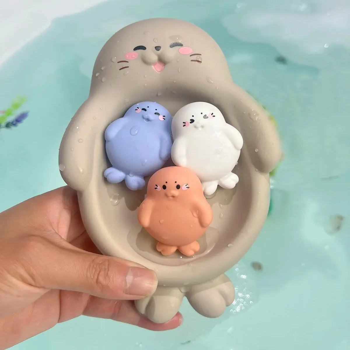 Jouets de bain pour bébé, ensemble familial d'animaux, salle de bain, baignoire, jeu d'eau, jouets de bain flottants en Silicone souple cognitif pour enfants en bas âge -  Mon Jouet Montessori