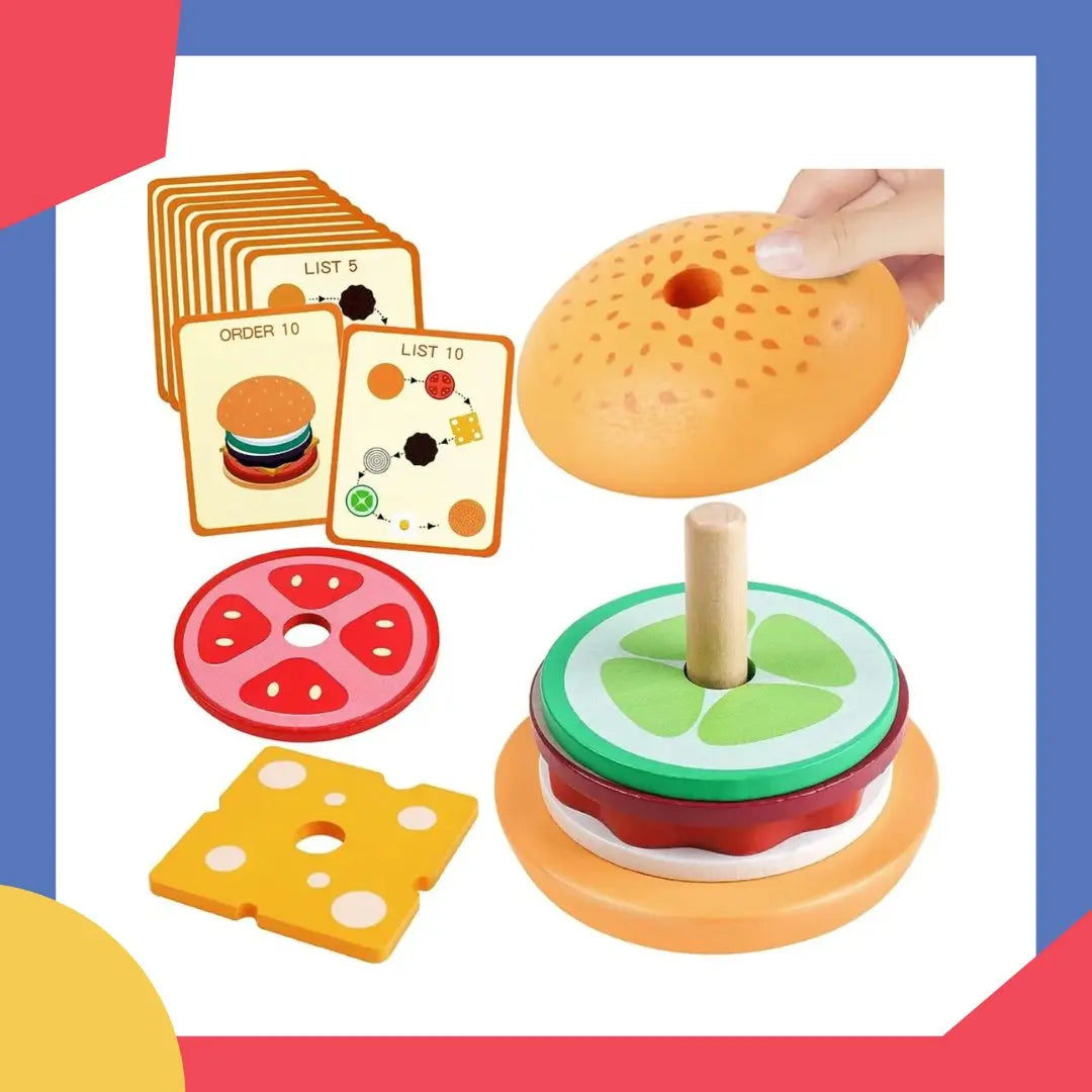 Jouets empilables - burgers en bois Montessori pour les tout - petits - Mon Jouet Montessori